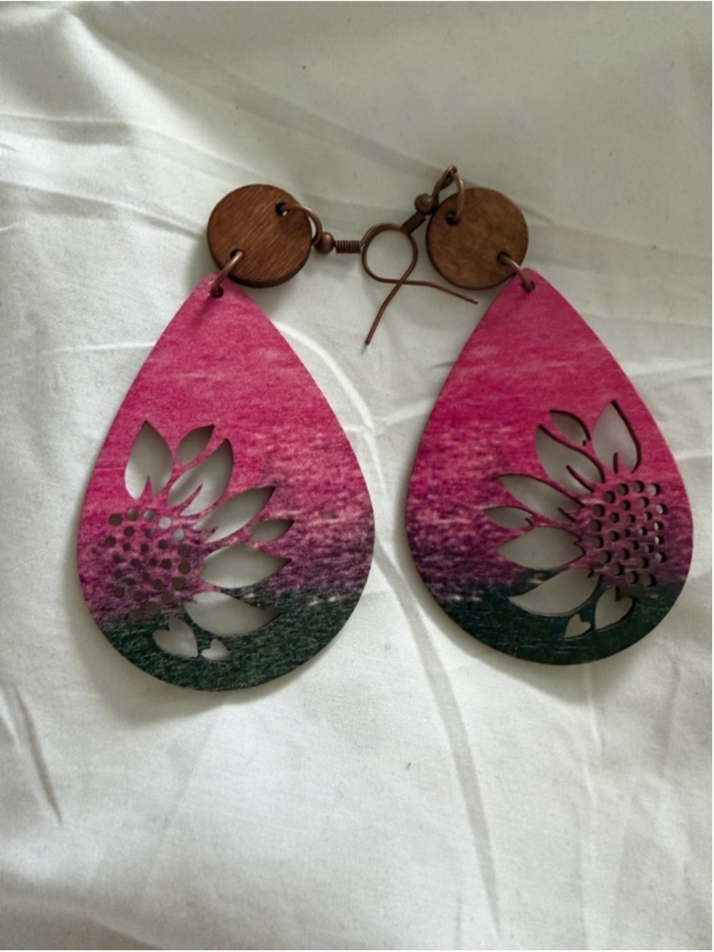 Teardrop Sunflower Earrings One Size Pink Brown